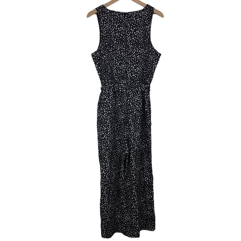 BANANA REPUBLIC Jumpsuit Sleeveless Tie Waist Splatter Dot Print Size 14 NWT
